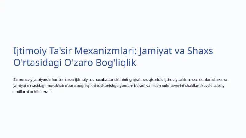 Ijtimoiy Ta'sir Mexanizmlari