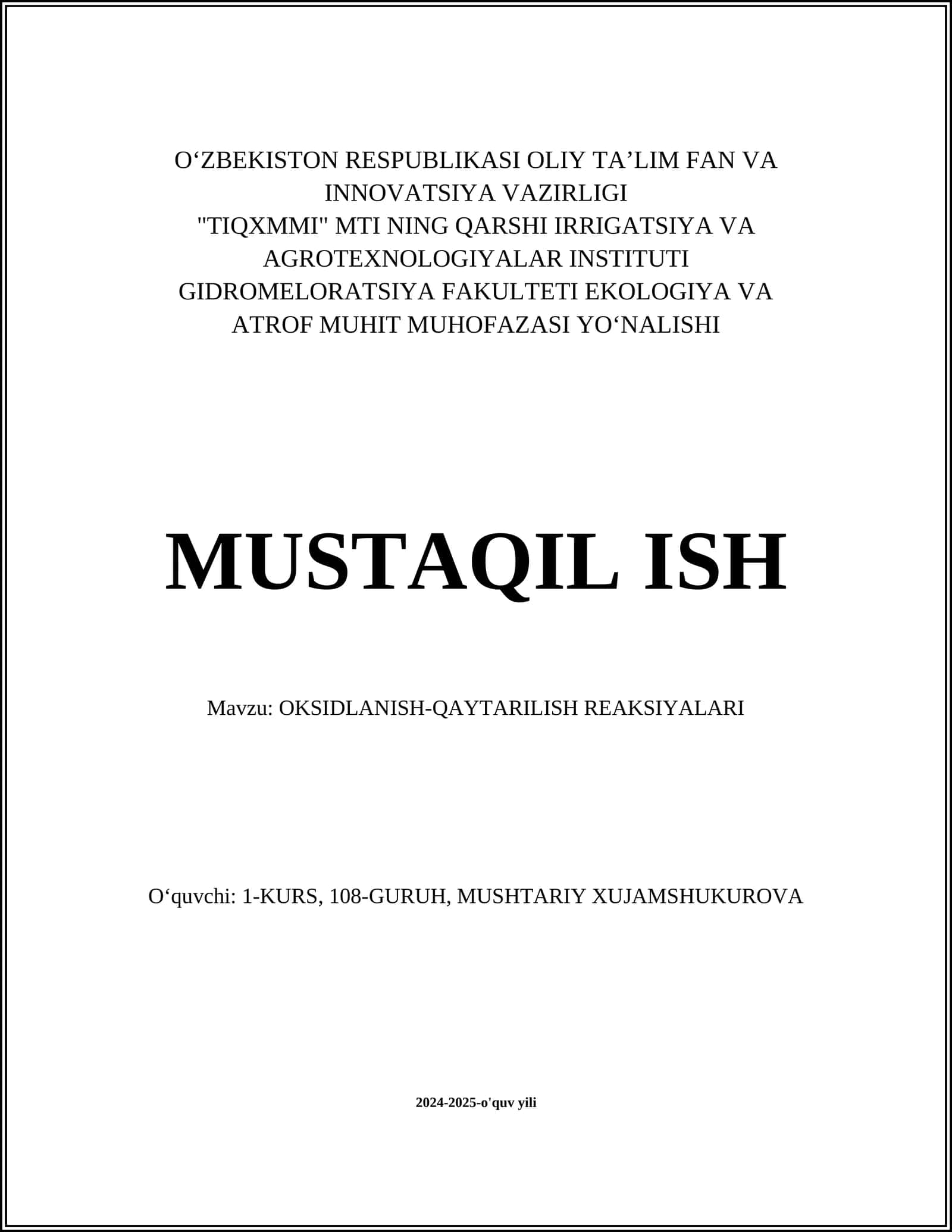 OKSIDLANISH-QAYTARILISH REAKSIYALARI