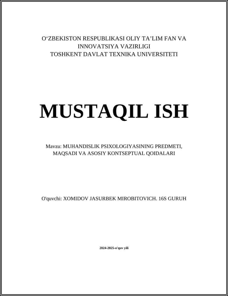 MUHANDISLIK PSIXOLOGIYASI