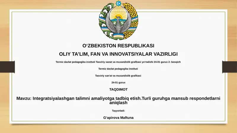 Integratsiyalashgan talimni amaliyotga tadbiq etish
