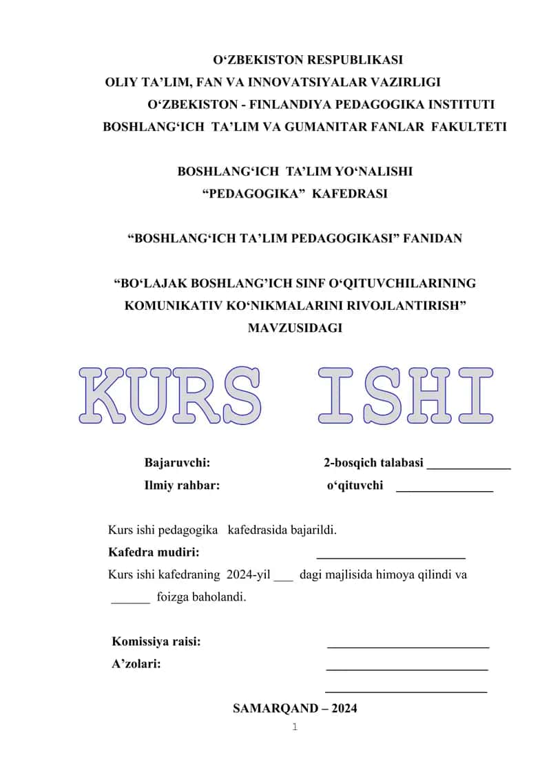 Bo'lajak boshlang'ich sinif O'qituvchilarining komunikativ Ko'nikmalari