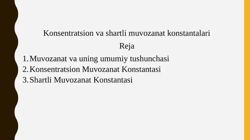 Konsentratsion va shartli muvozanat konstantalari
