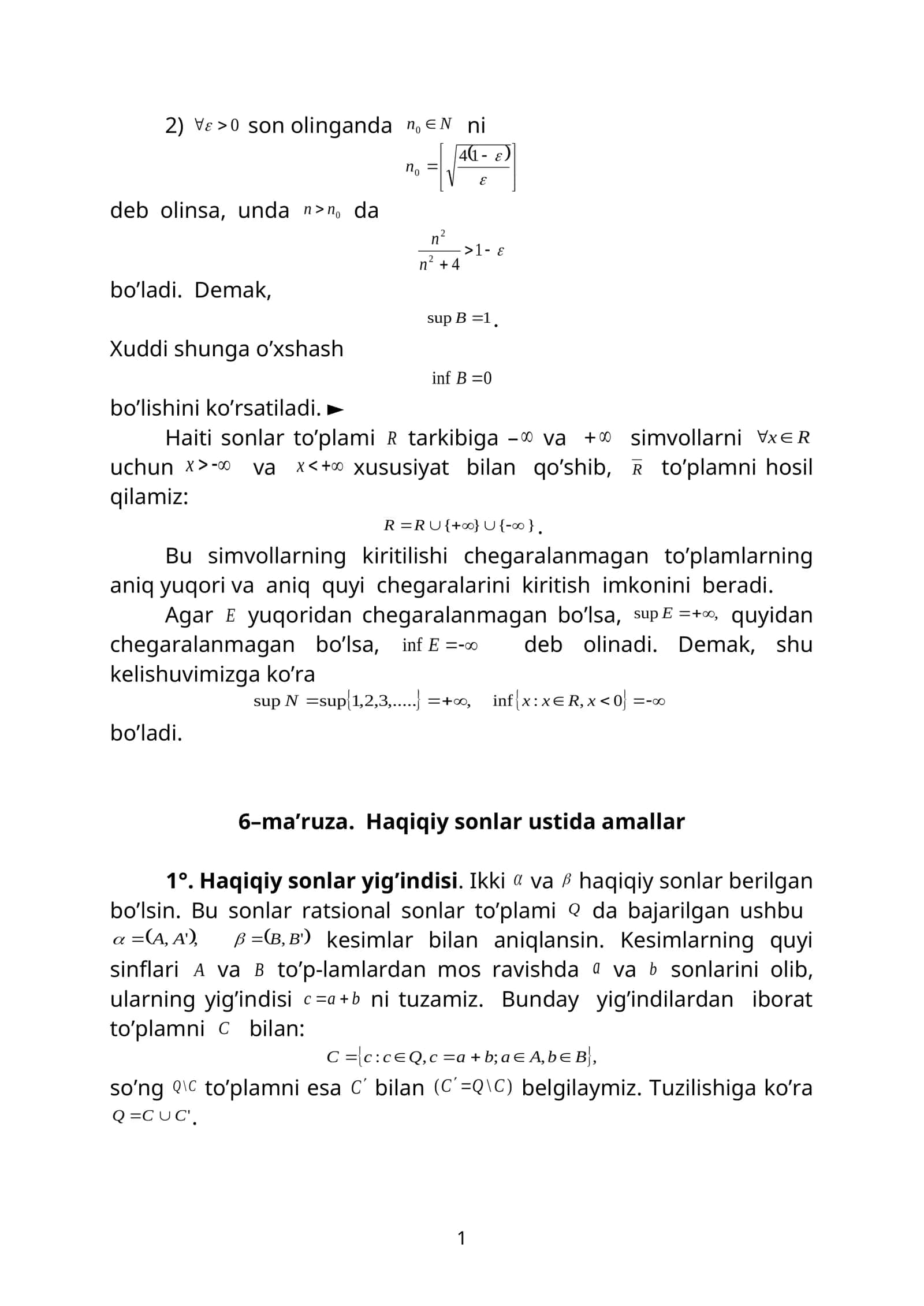 Haqiqiy sonlar ustida amallar