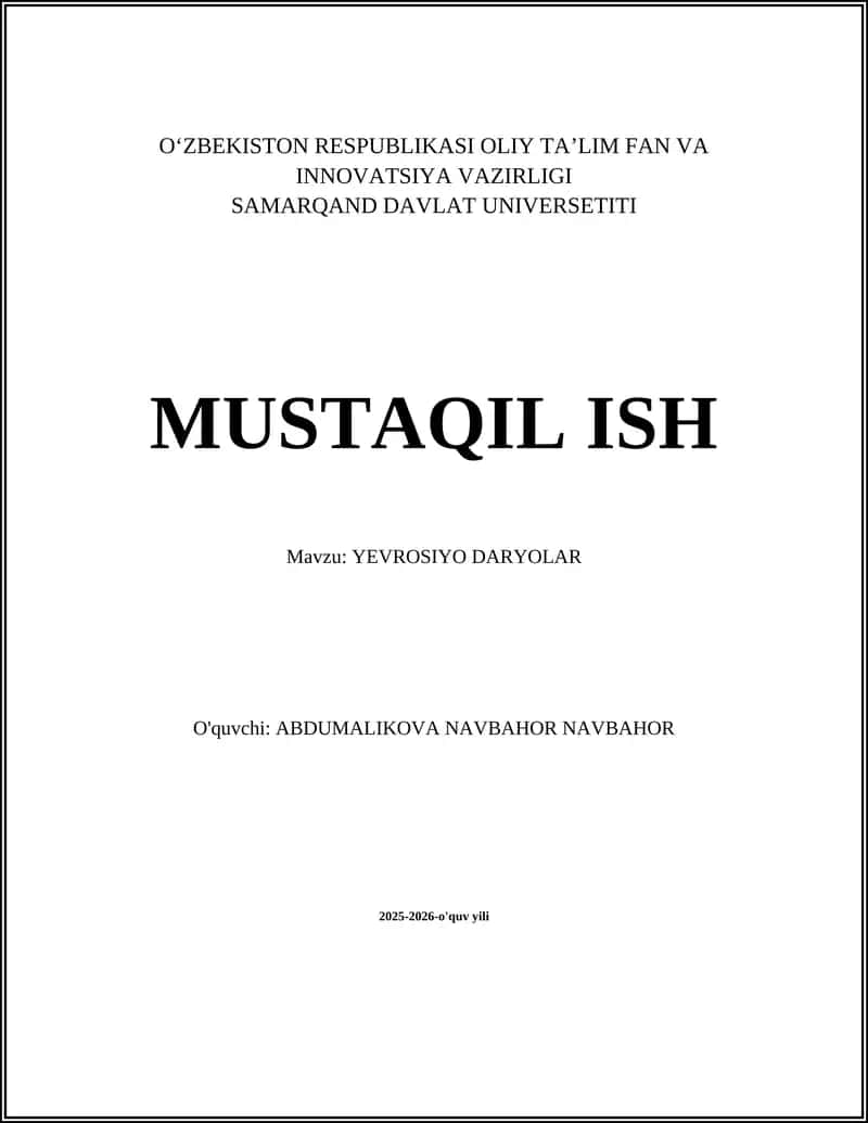 YEVROSIYO DARYOLAR
