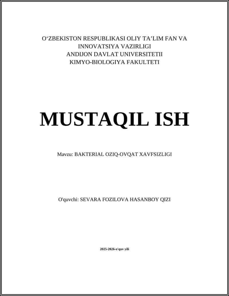 BAKTERIAL OZIQ-OVQAT XAVFSIZLIGI