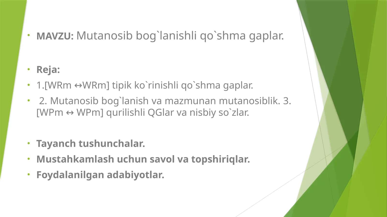 Mutanosib bog`lanishli qo`shma gaplar