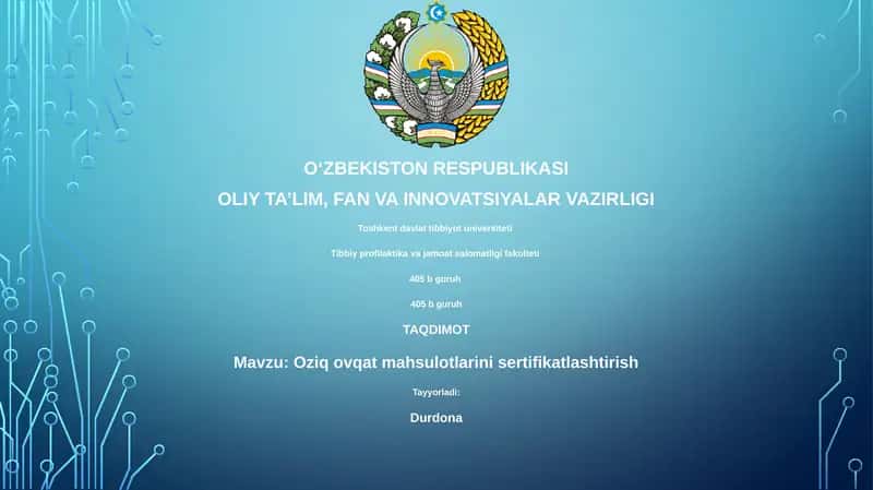 Oziq ovqat mahsulotlarini sertifikatlashtirish