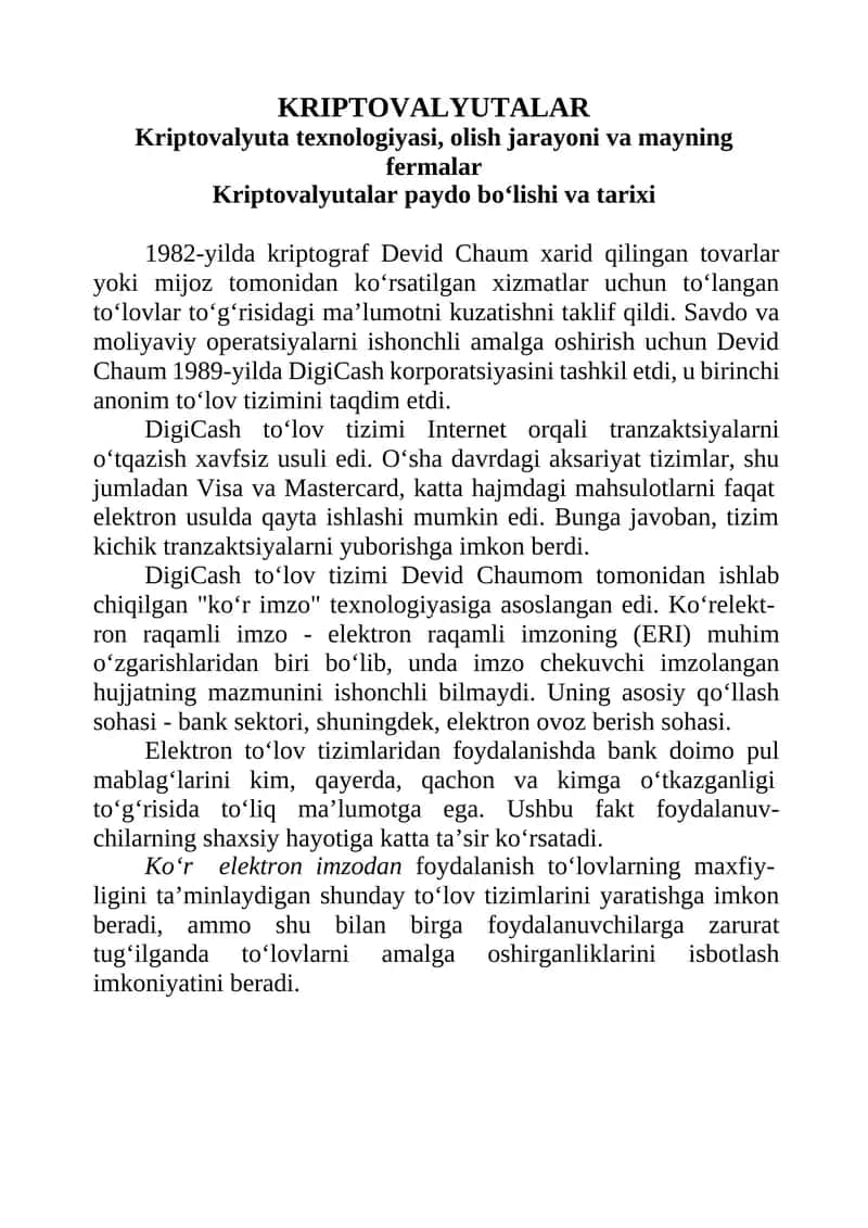 KRIPTOVALYUTALAR