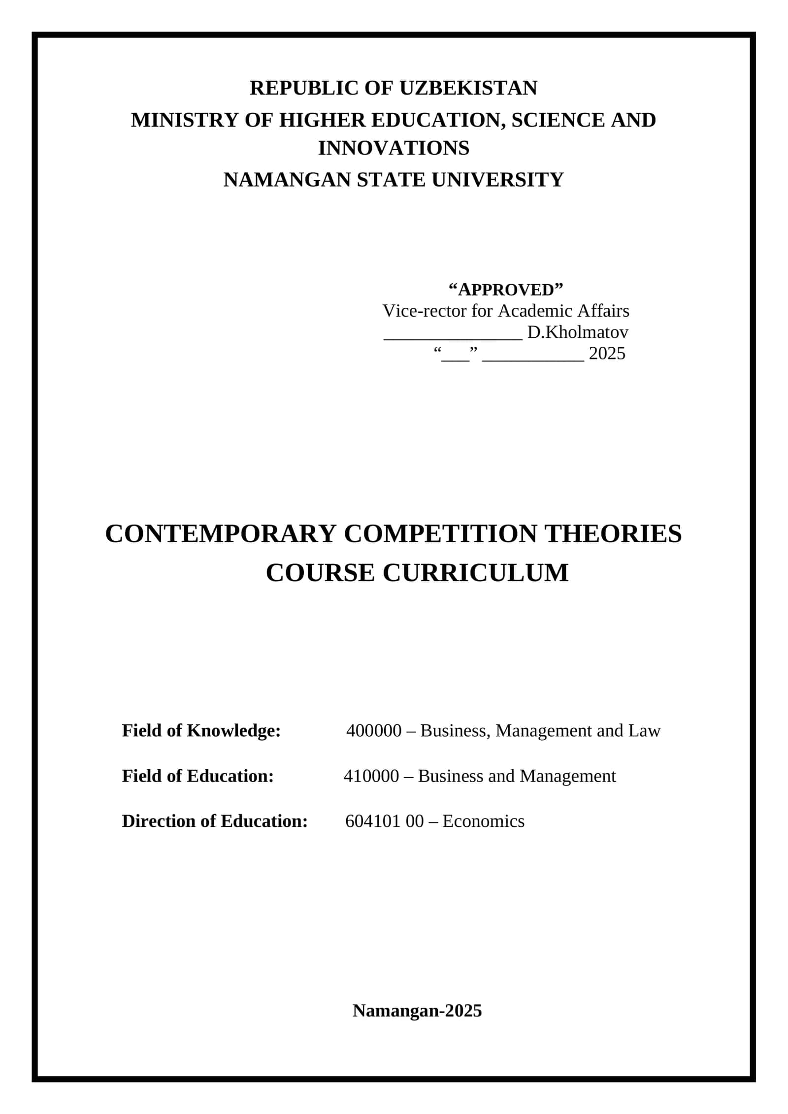 CONTEMPORARY COMPETITION THEORIES