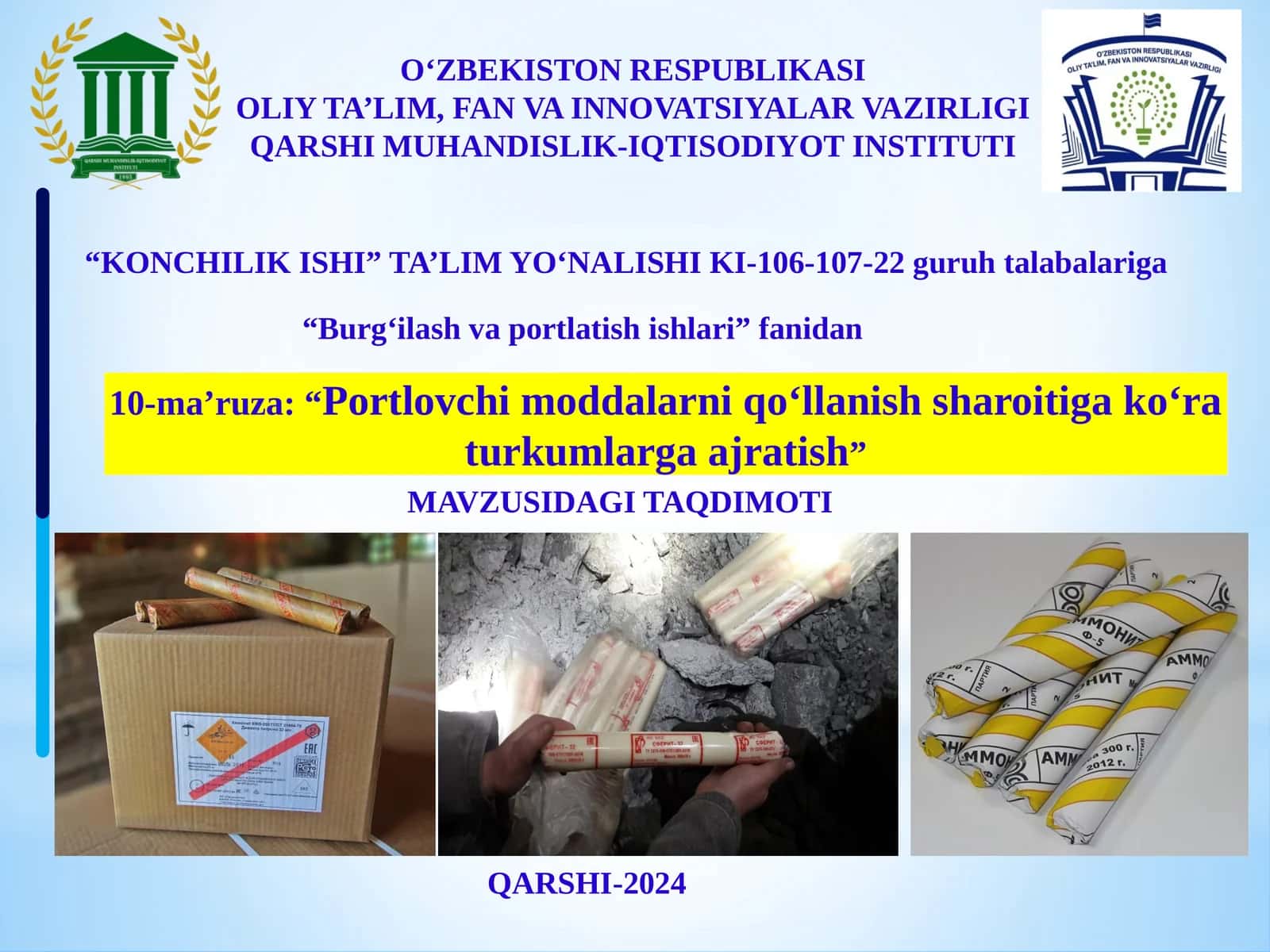 "Portlovchi moddalarni qo‘llanish sharoitiga ko‘ra turkumlarga ajratish"