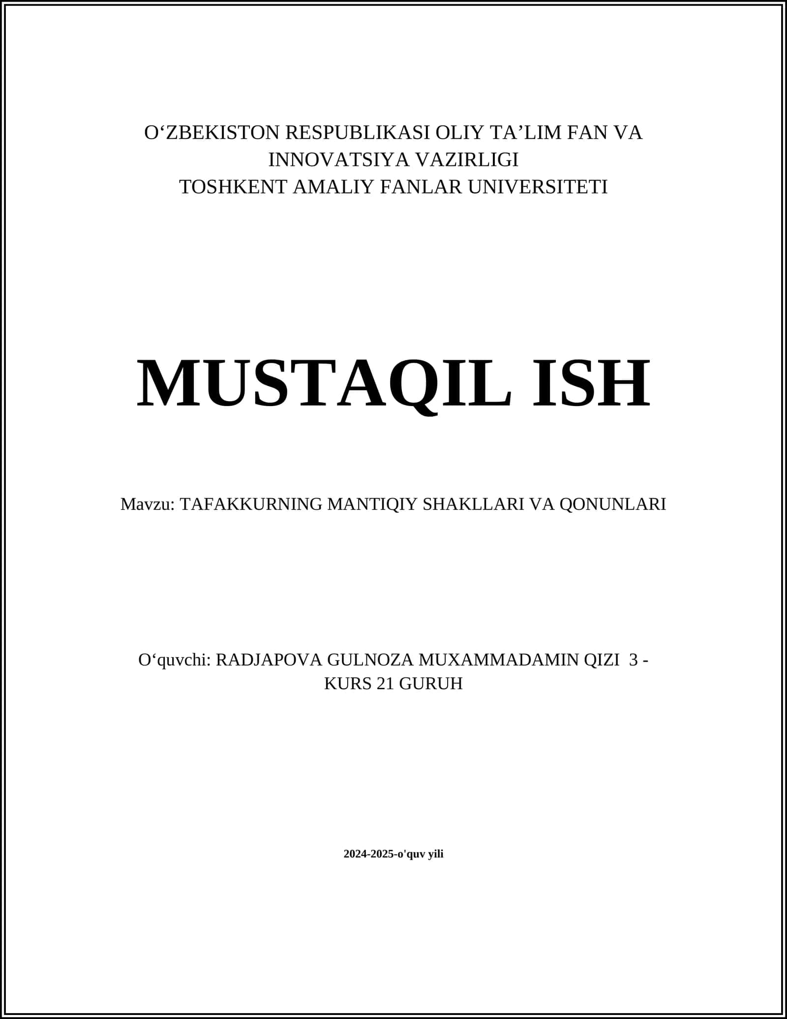 TAFAKKURNING MANTIQIY SHAKLLARI VA QONUNLARI