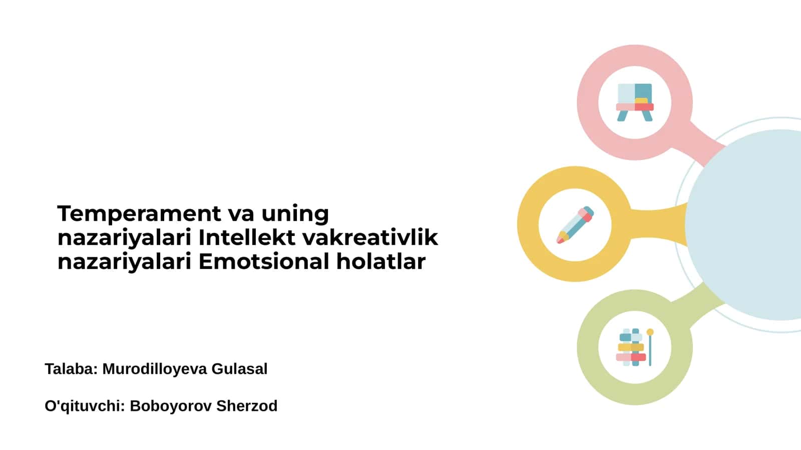 Temperament va uning nazariyalari Intellekt vakreativlik nazariyalari Emotsional holatlar