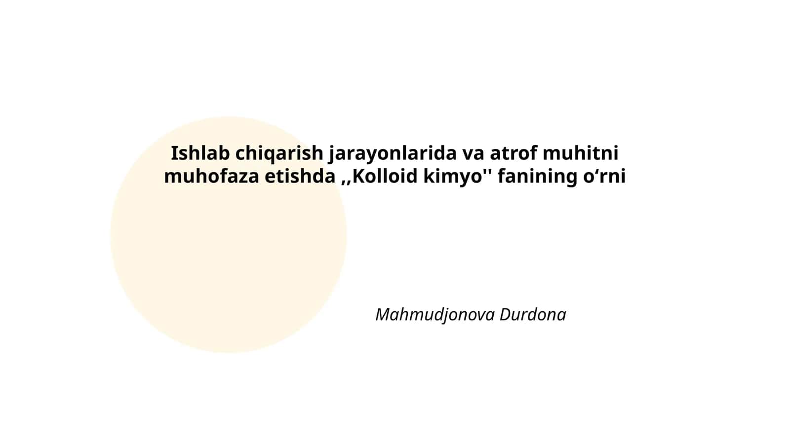 Kolloid kimyo fanining oʻrni