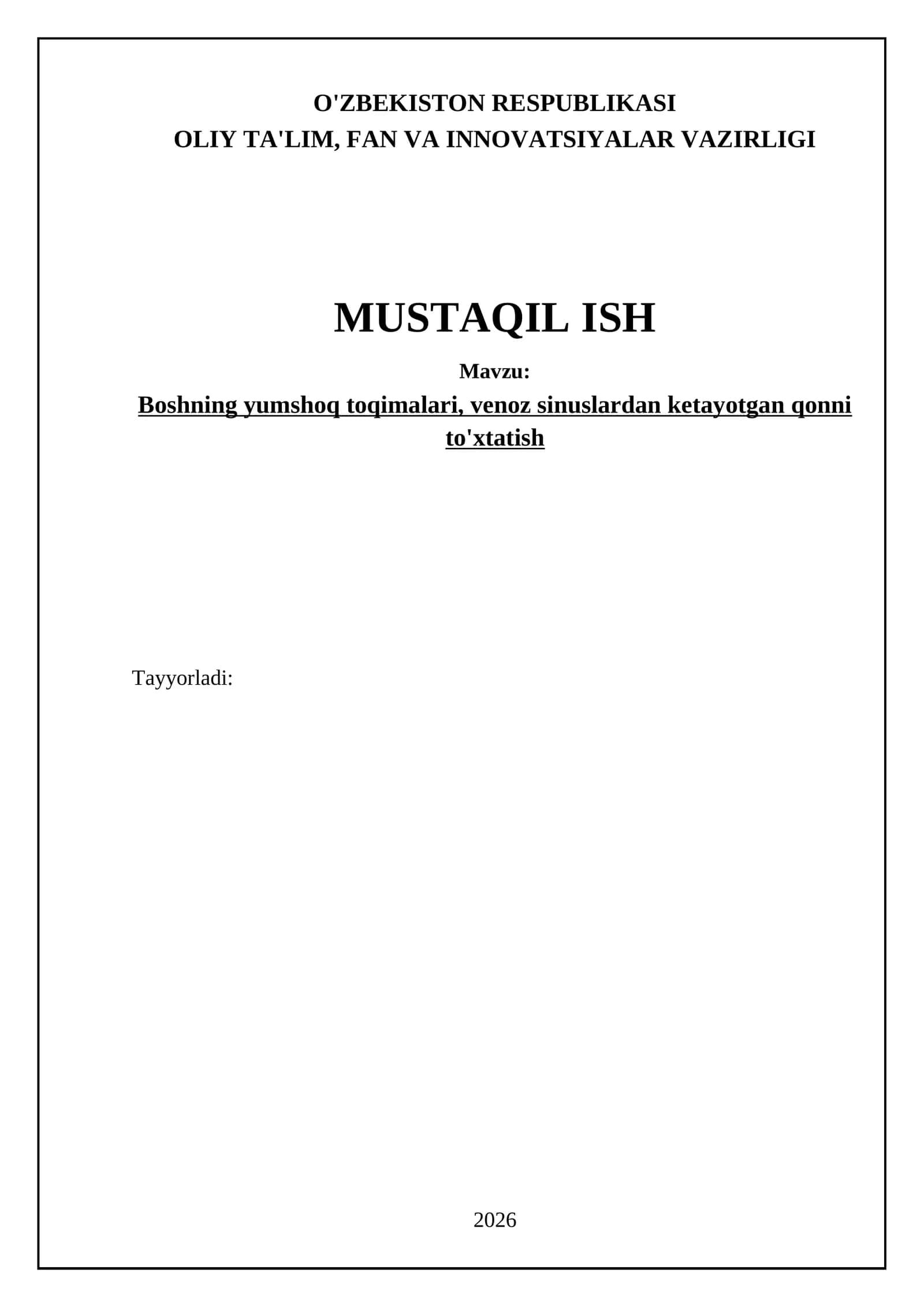 Boshning yumshoq toqimalari, venoz sinuslardan ketayotgan qonni to'xtatish