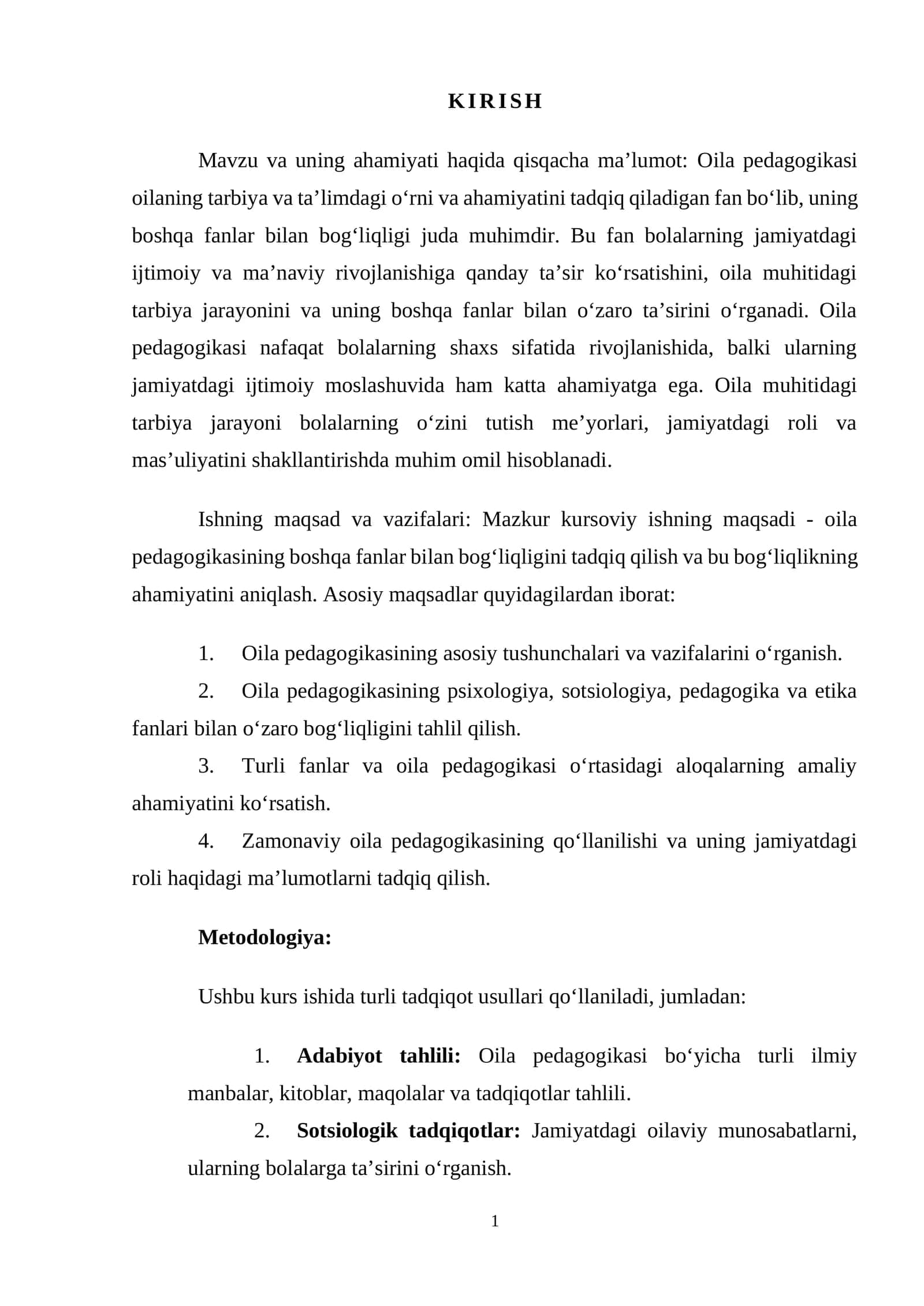Oila pedagogikasi