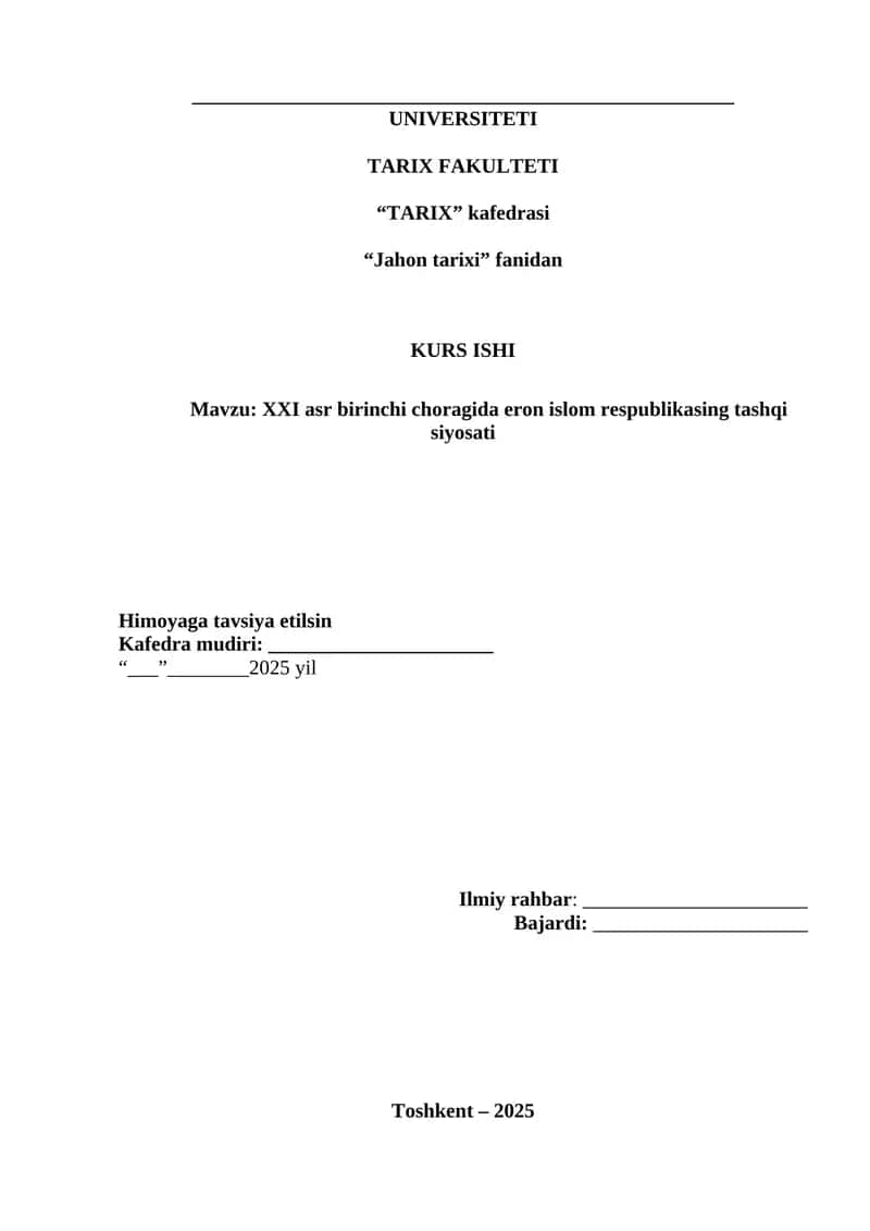 XXI asr birinchi choragida eron islom respublikasing tashqi siyosati