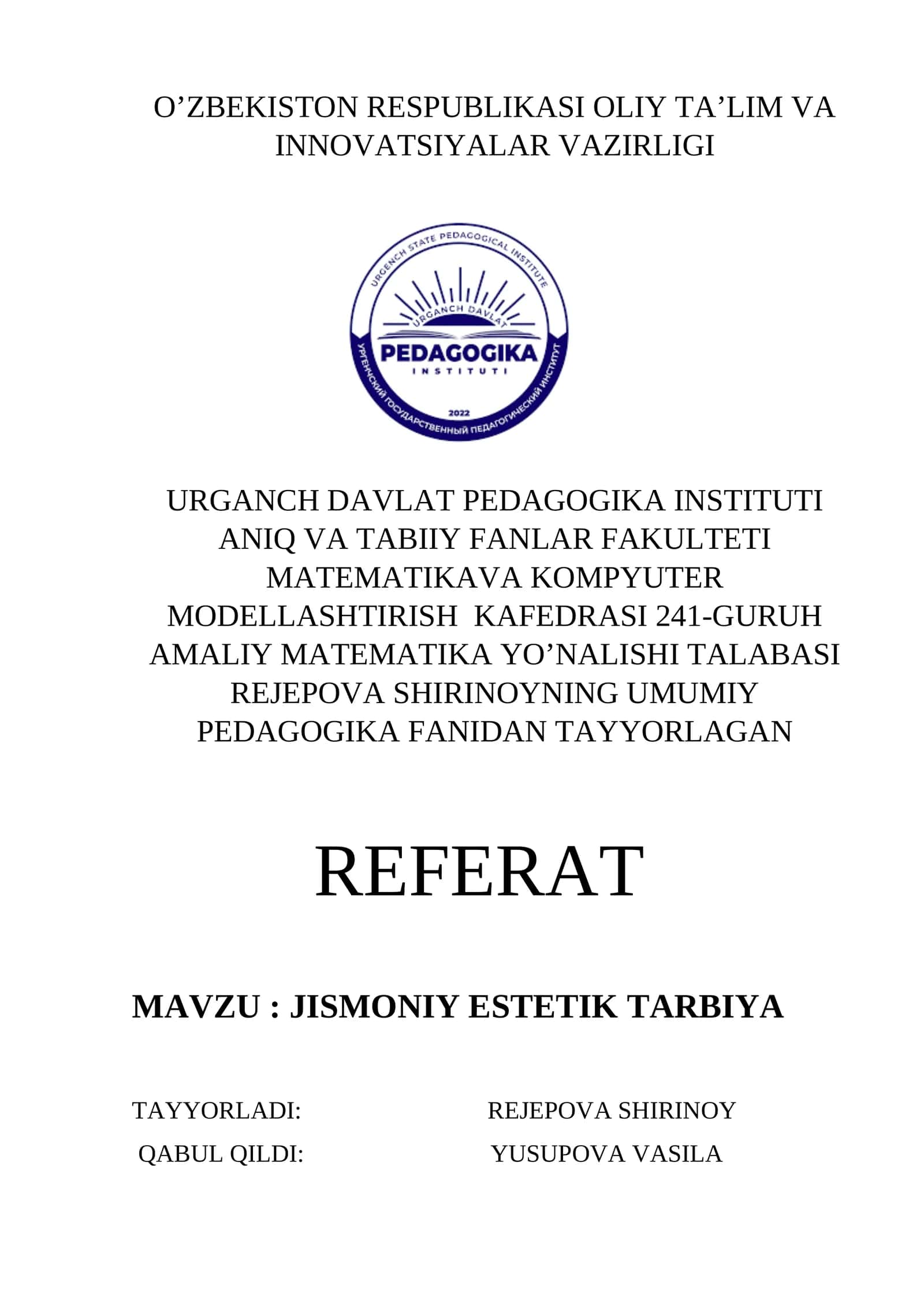 Jismoniy Estetik Tarbiya