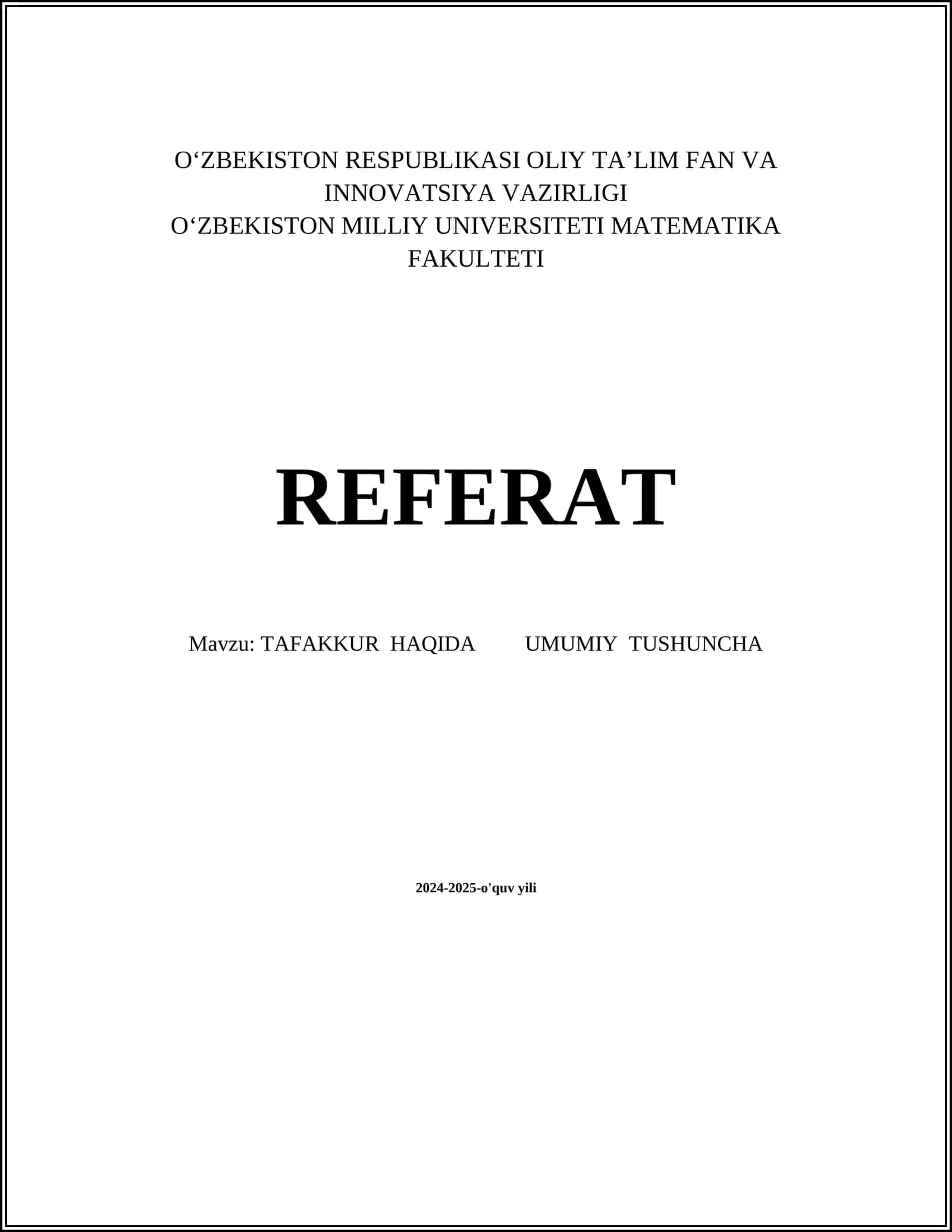 TAFAKKUR HAQIDA UMUMIY TUSHUNCHA