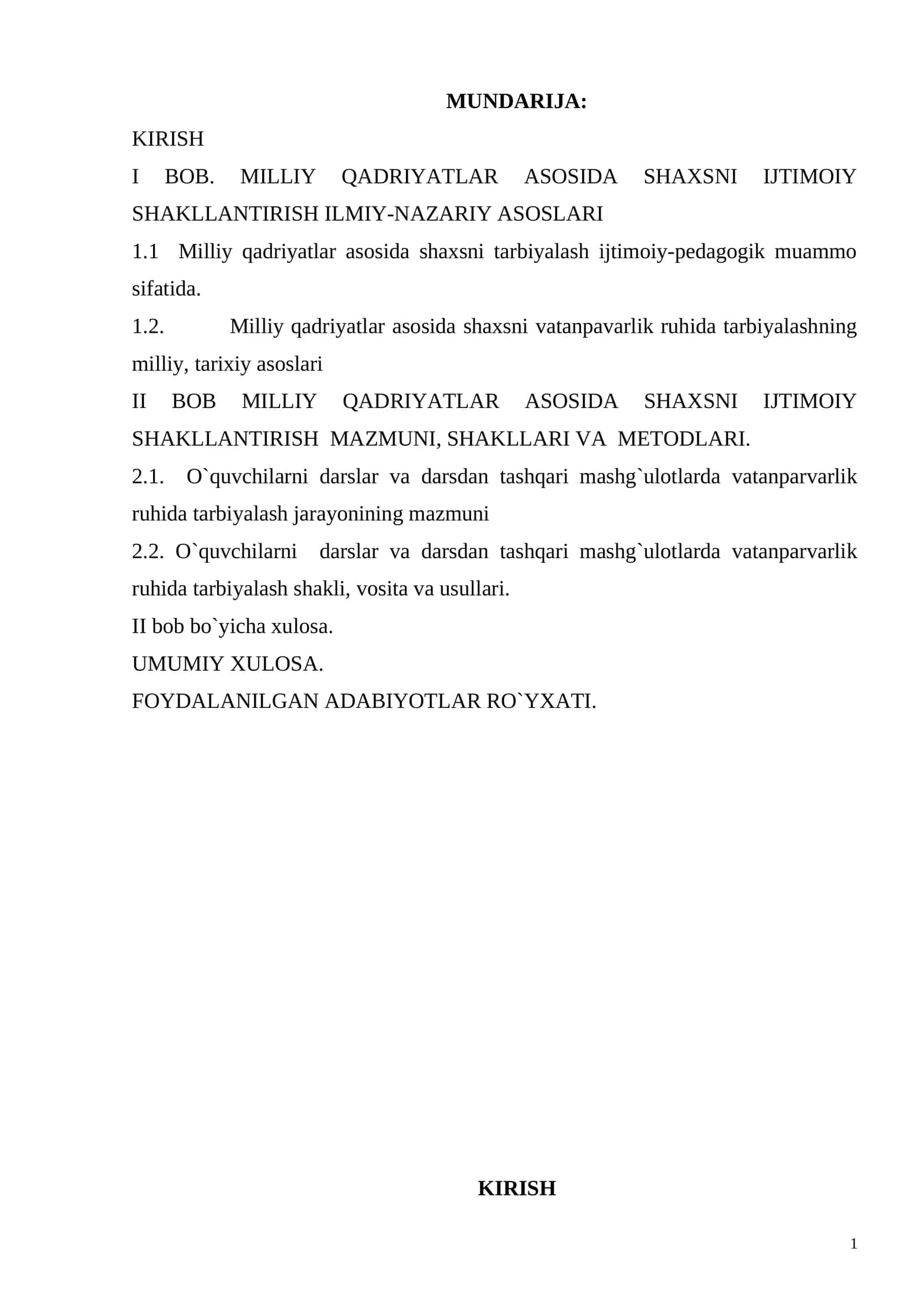 Milliy qadriyatlar asosida shaxsni tarbiyalash