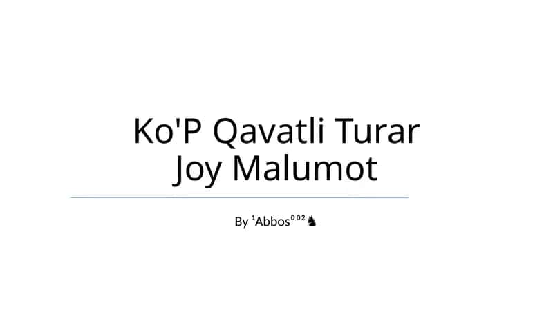Ko'P Qavatli Turar Joy Malumot
