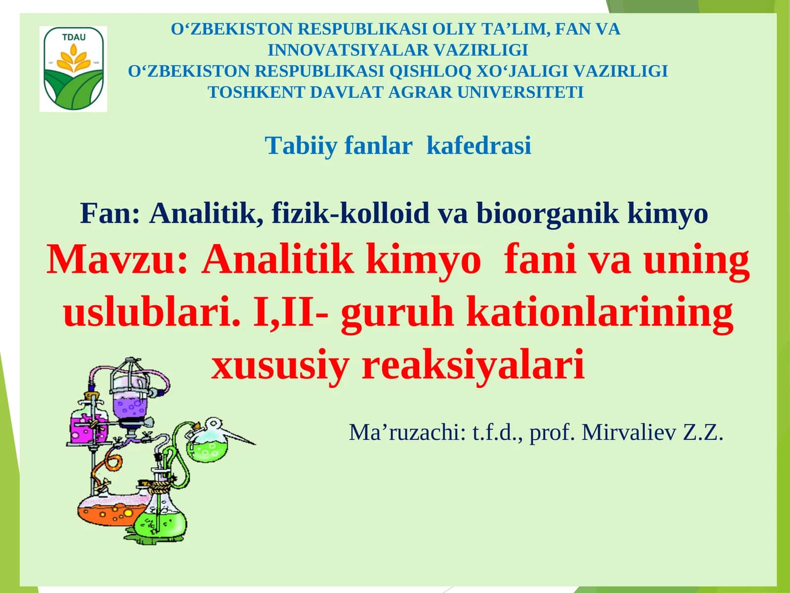 Analitik kimyo fani va uning uslublari