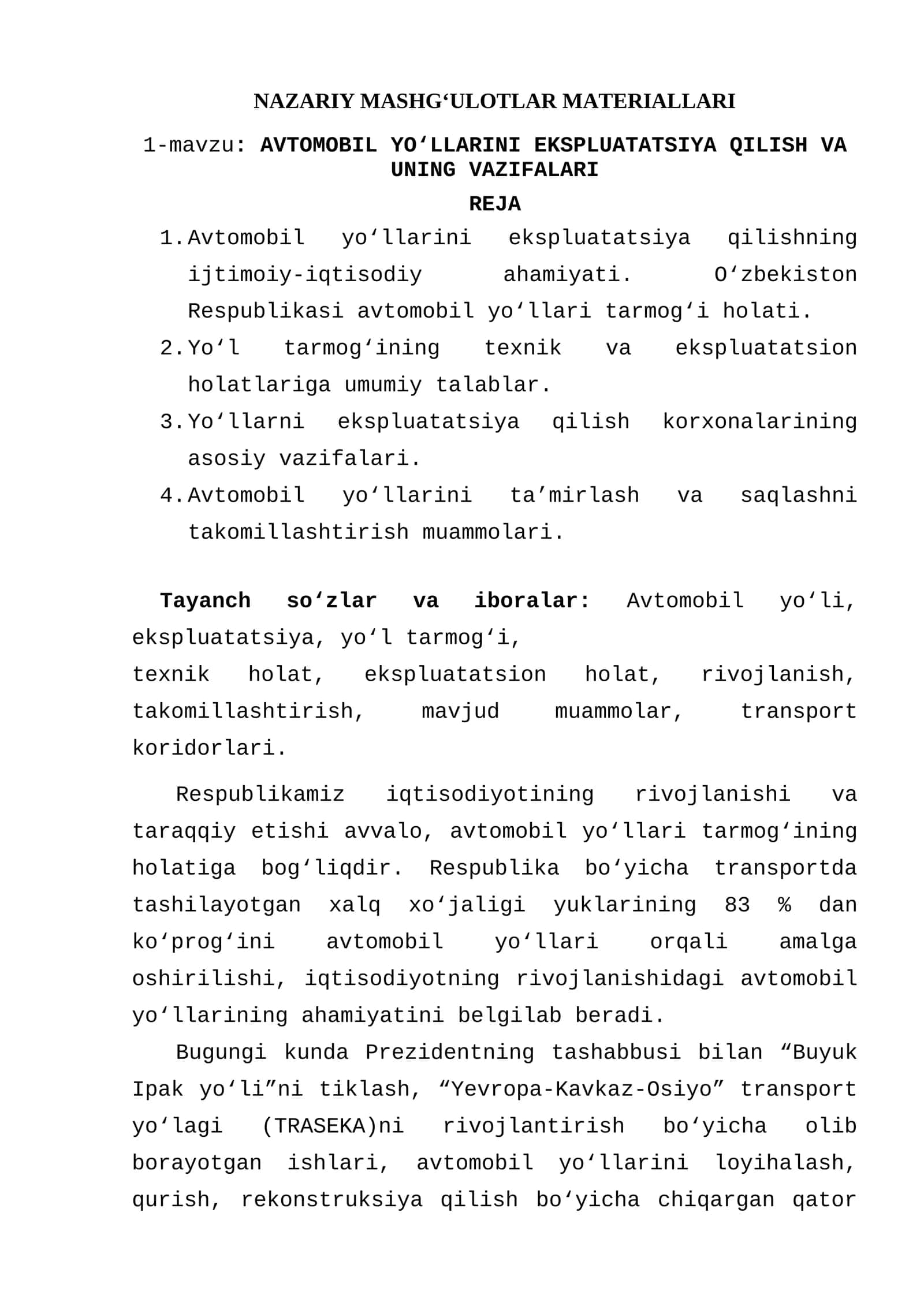 NAZARIY MASHG‘ULOTLAR MATERIALLARI