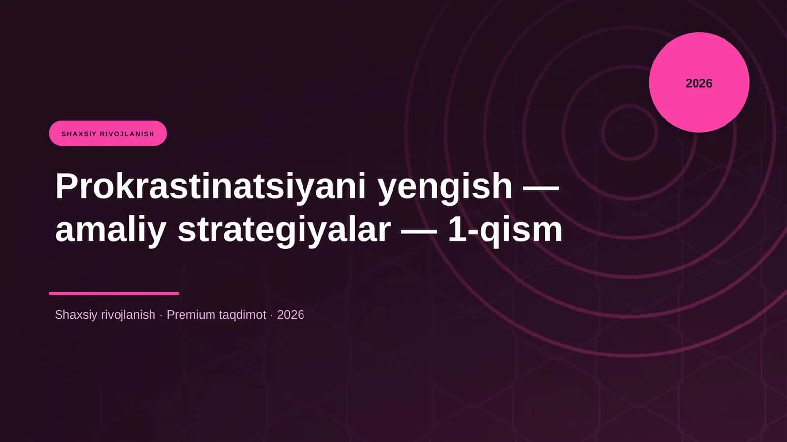 Prokrastinatsiyani yengish — amaliy strategiyalar — 1-qism