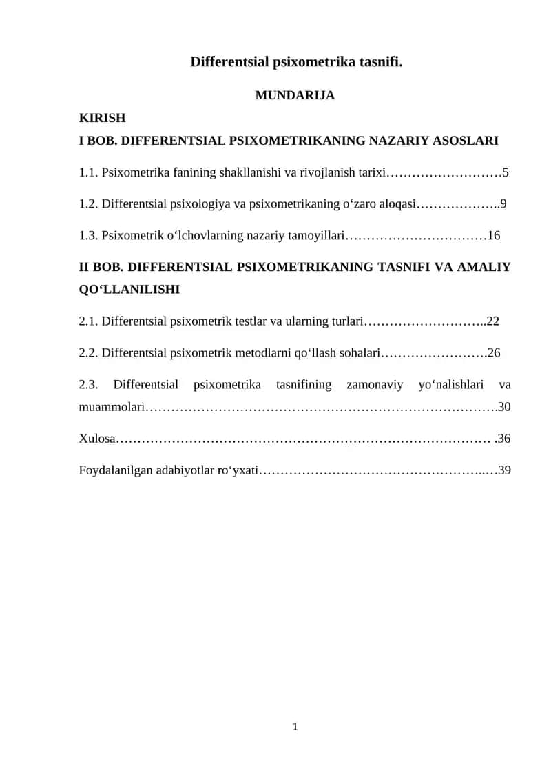 Differentsial psixometrika tasnifi