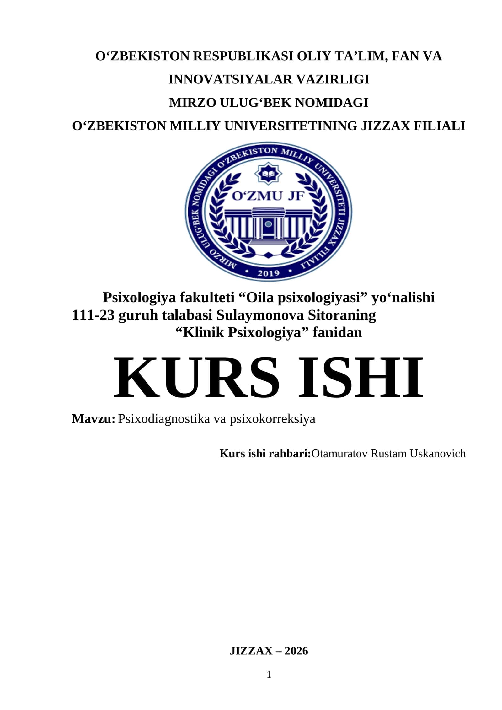 Psixodiagnostika va psixokorreksiya