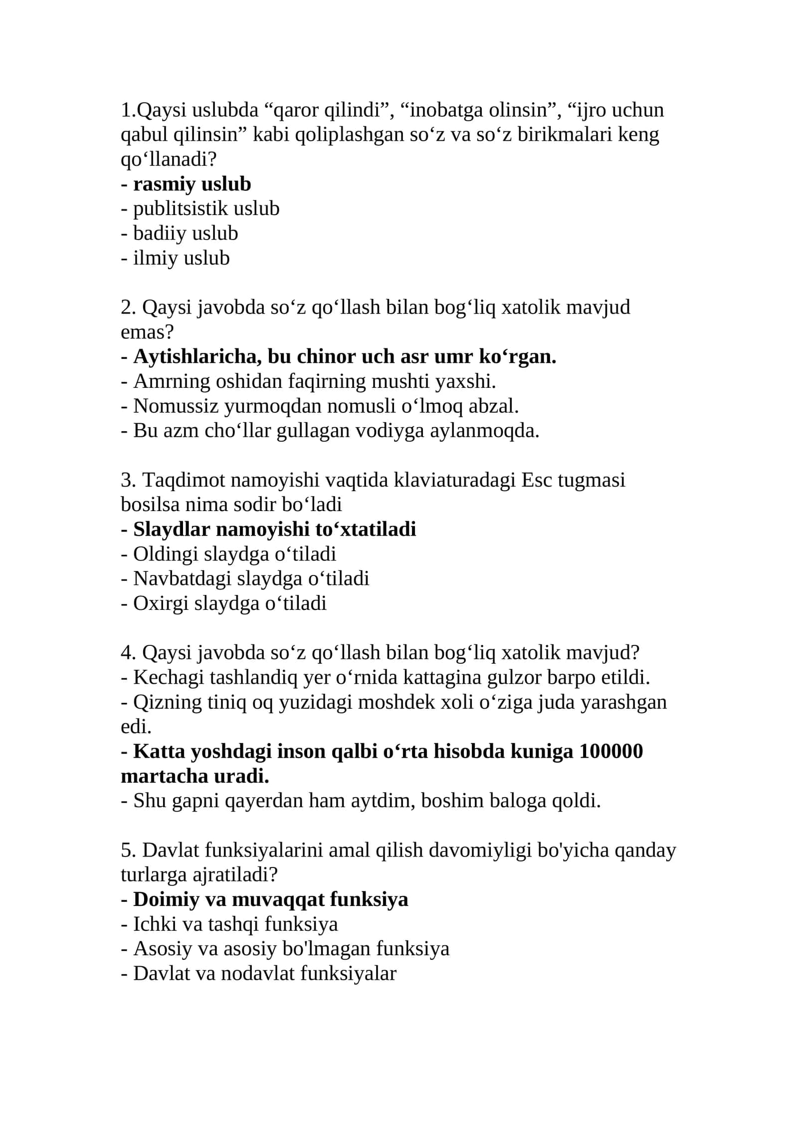 Argos test savollari javoblari bilan birga