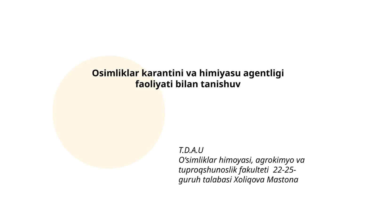 Osimliklar karantini va himiyasu agentligi faoliyati bilan tanishuv