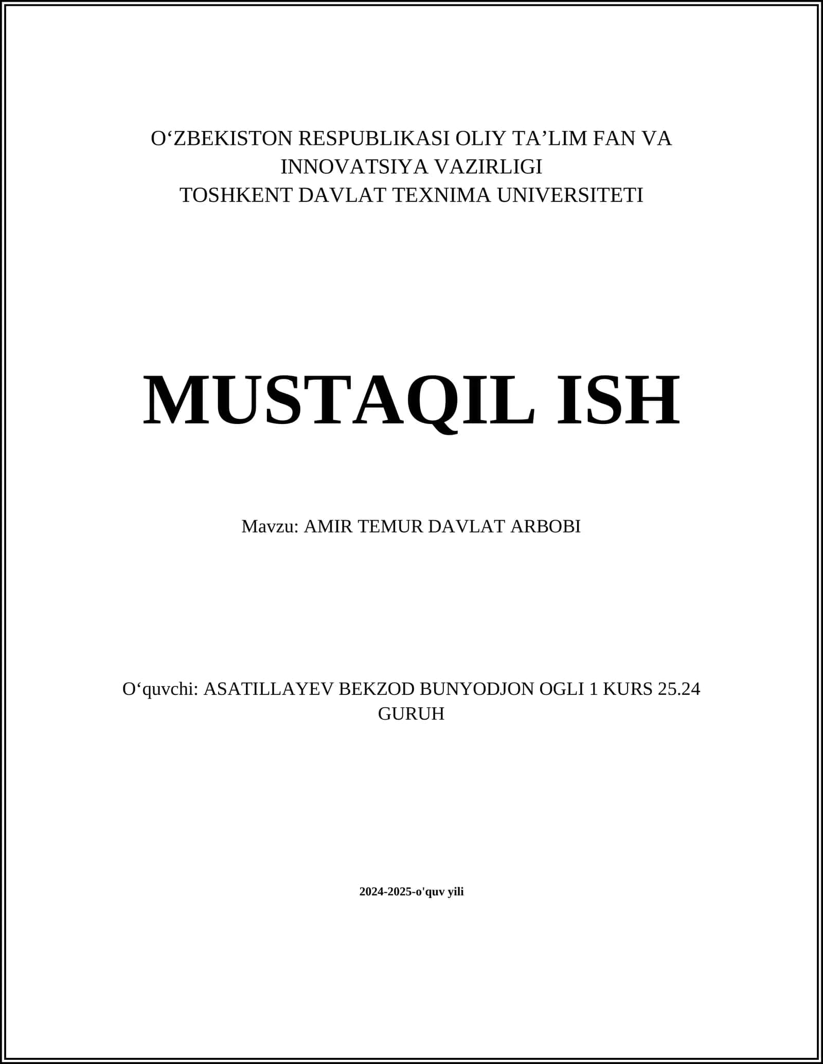 AMIR TEMUR DAVLAT ARBOBI