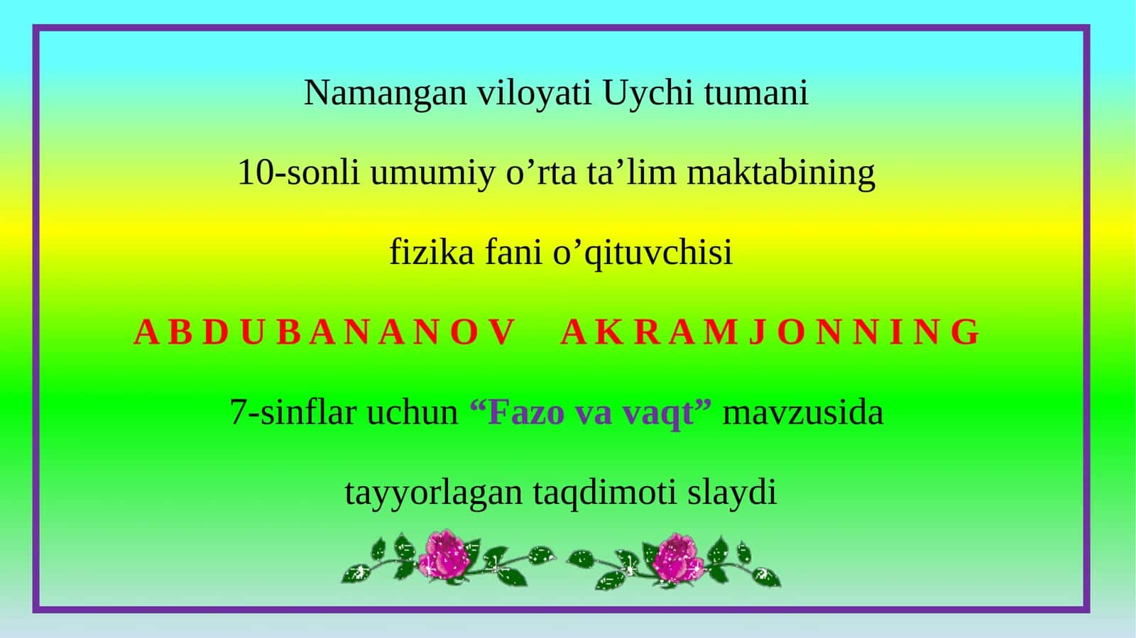 7-sinf Fizika fanidan Fazo va vaqt dars ishlanma