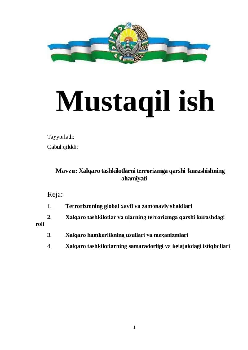Xalqaro tashkilotlarni terrorizmga qarshi kurashishning ahamiyati