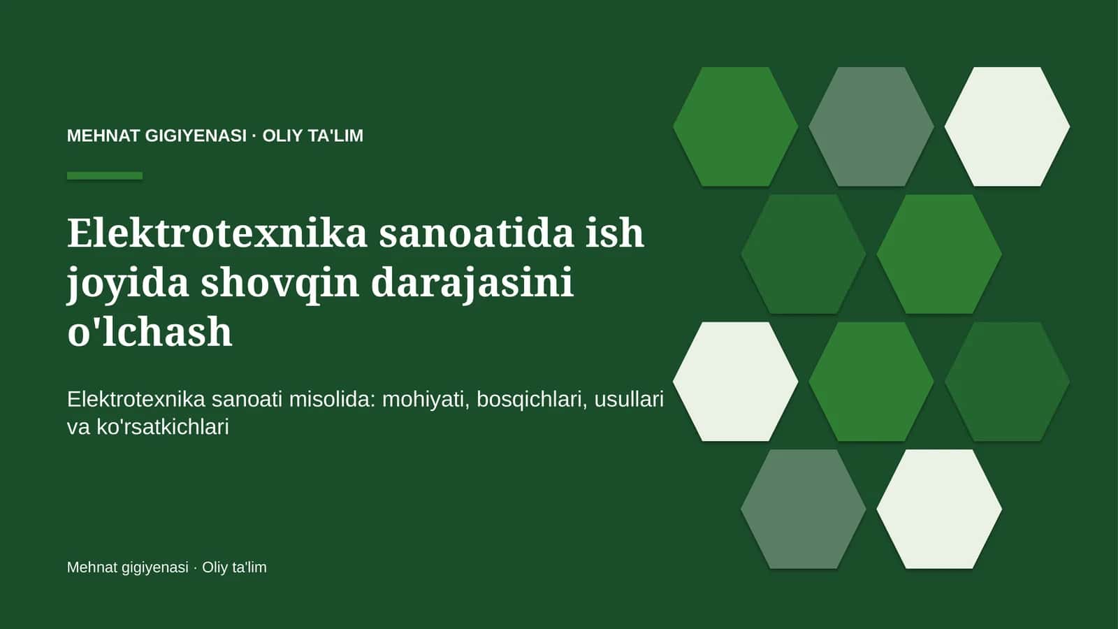 Elektrotexnika sanoatida ish joyida shovqin darajasini o'lchash