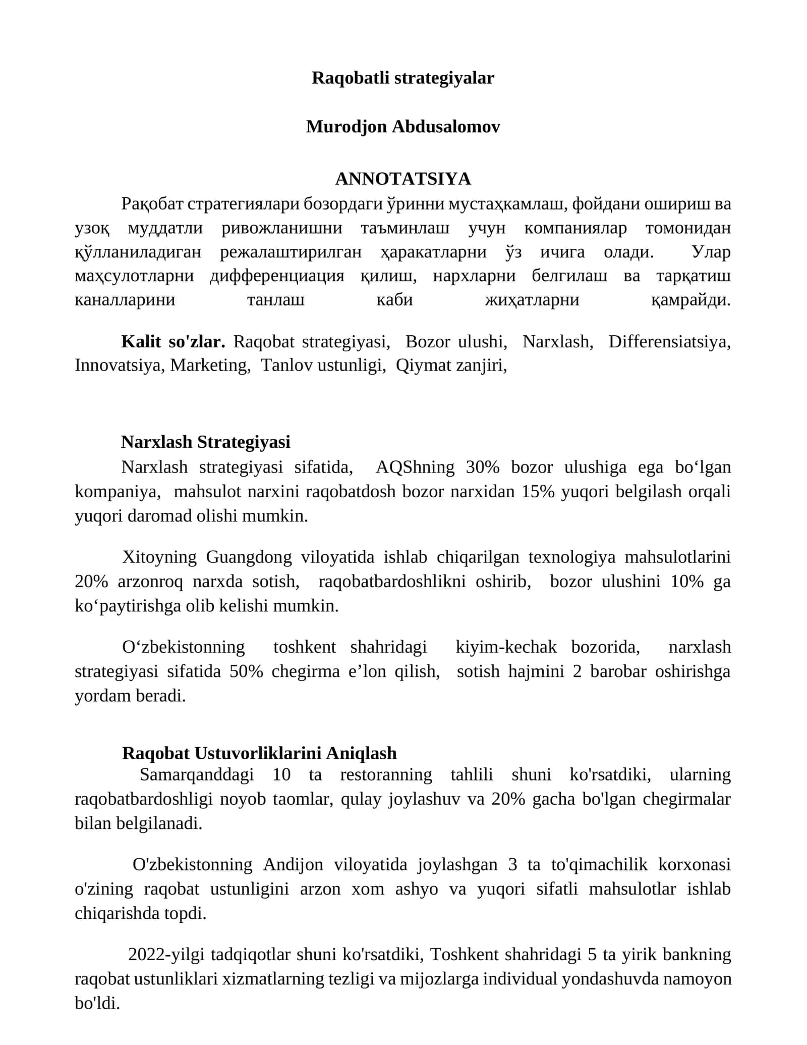 Raqobatli strategiyalar
