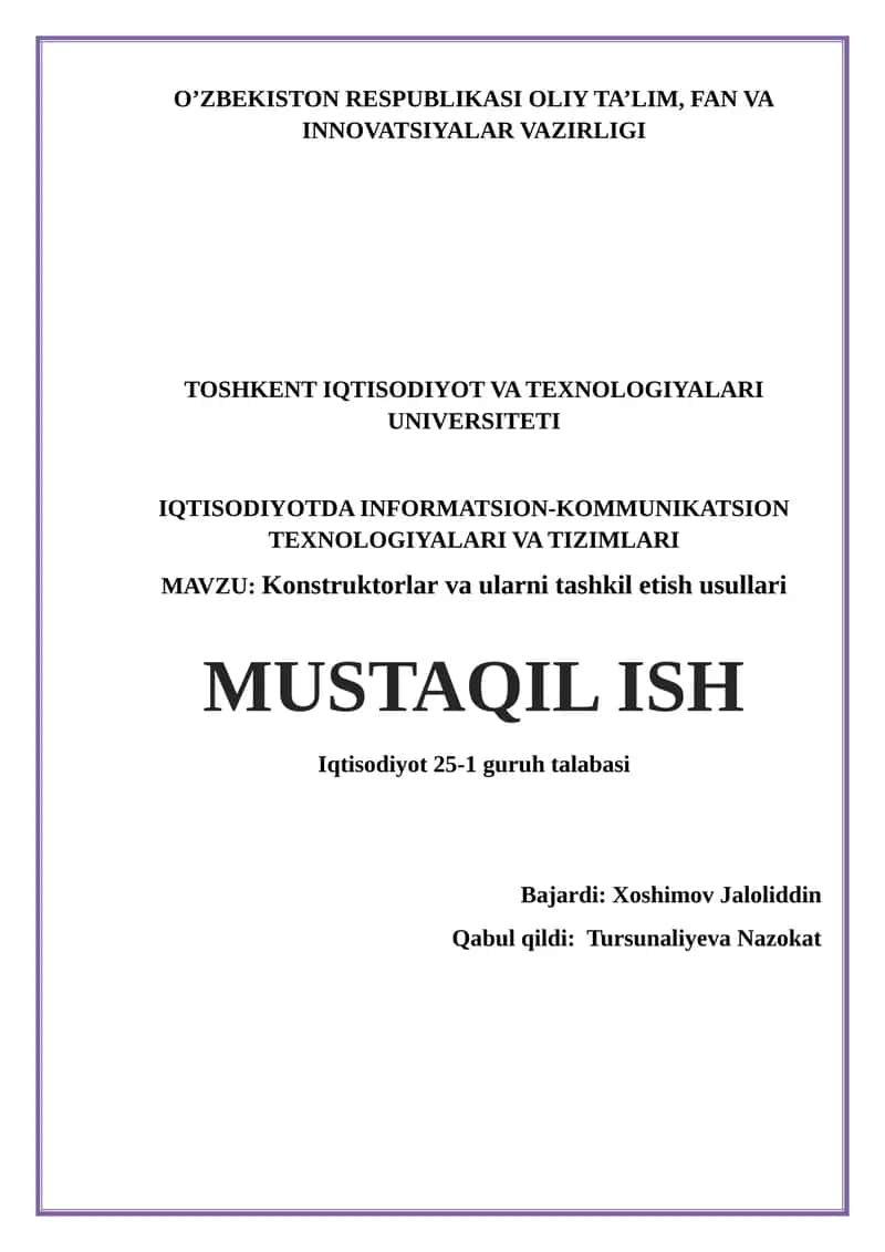 Konstruktorlar va ularni tashkil etish usullari