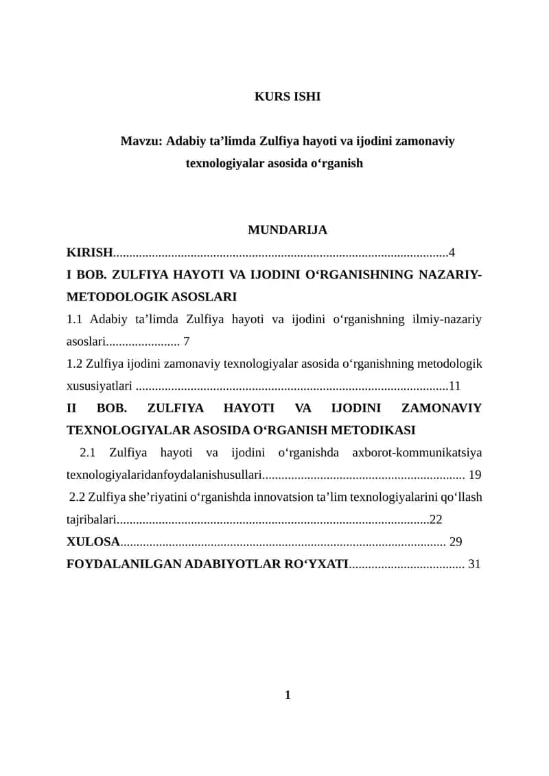 Adabiy ta’limda Zulfiya hayoti va ijodini zamonaviy texnologiyalar asosida o‘rganish