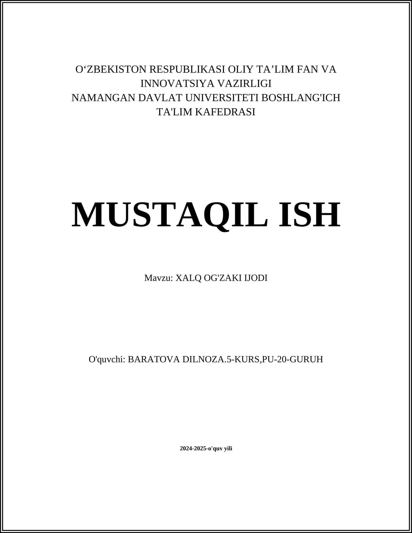 Xalq og'zaki Ijodi