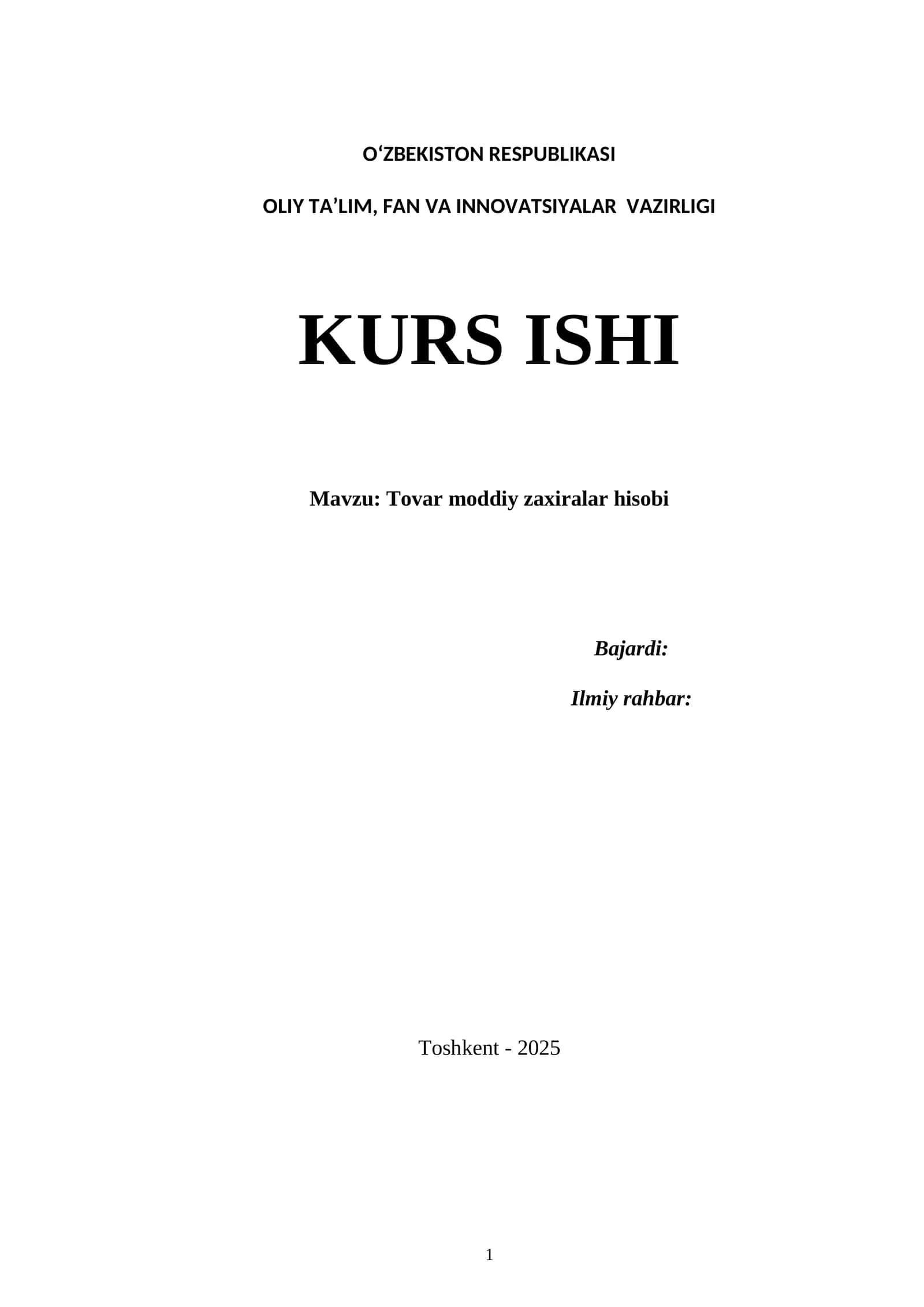 Tovar moddiy zaxiralar hisobi