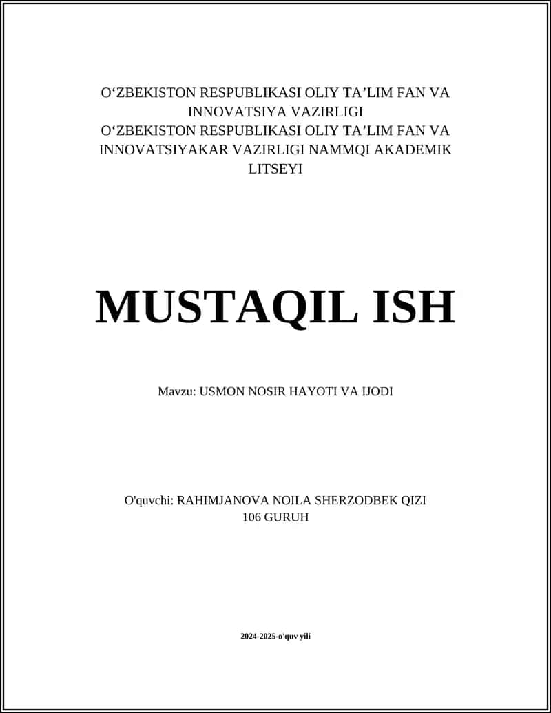 Usmon Nosir Hayoti va Ijodi