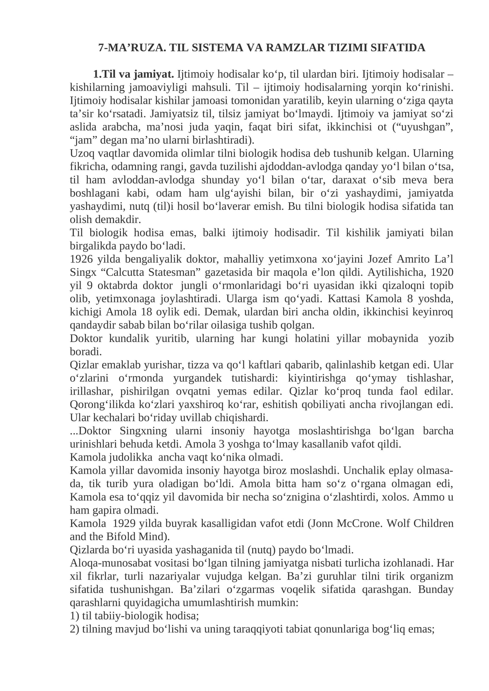 7-MA’RUZA. TIL SISTEMA VA RAMZLAR TIZIMI SIFATIDA