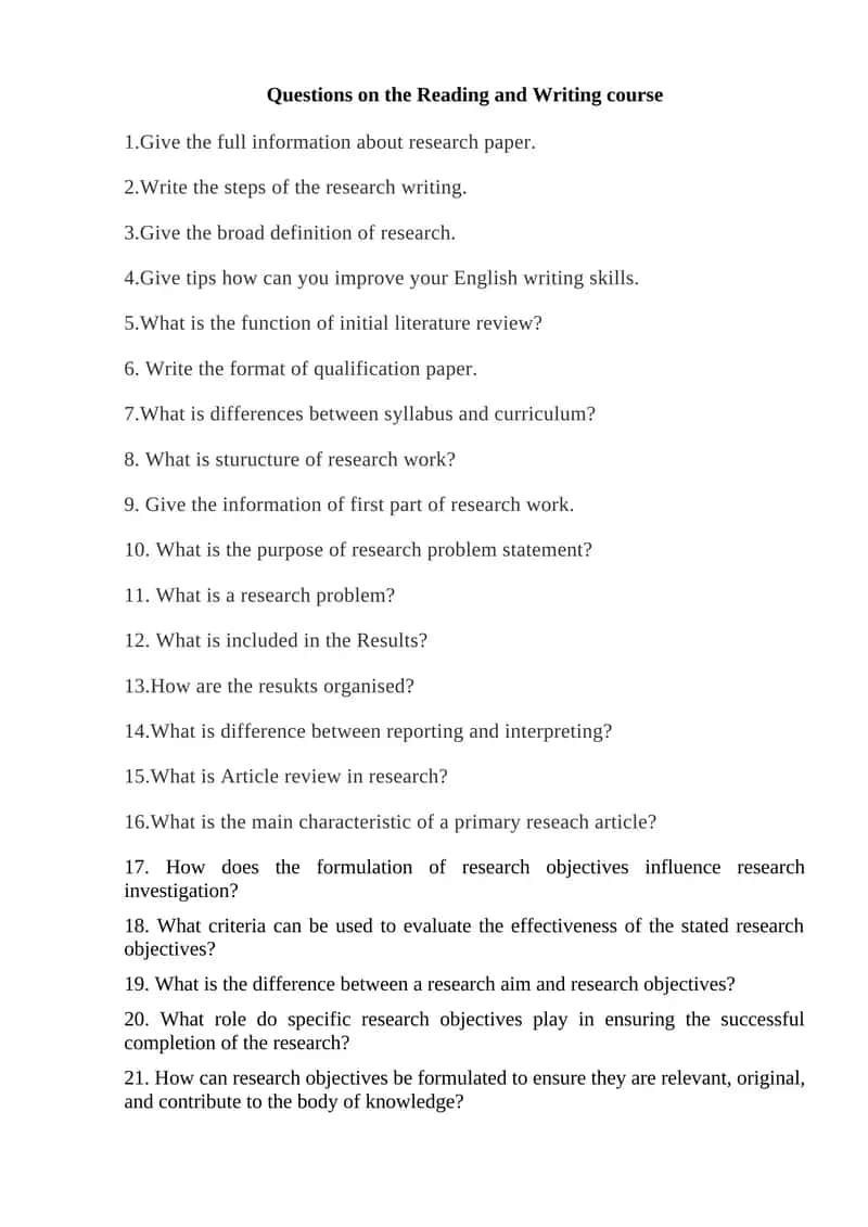 Research and Writing Course