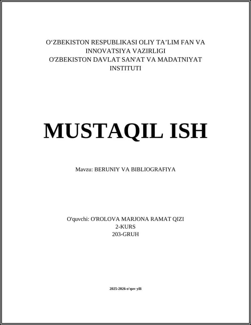 Beruniy asarlarining toʻliq bibliografik roʻyxati