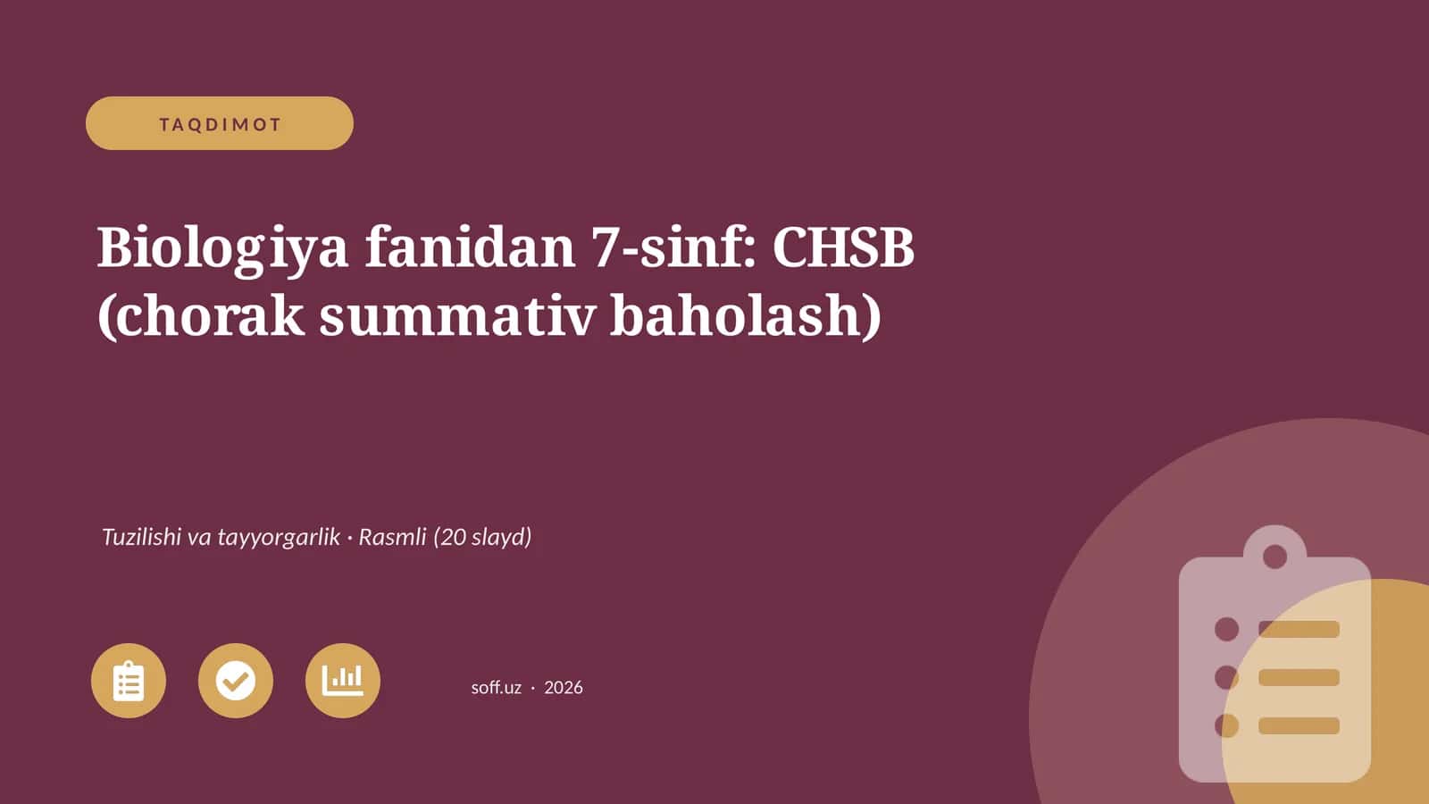 Biologiya fanidan 7-sinf: CHSB (chorak summativ baholash)