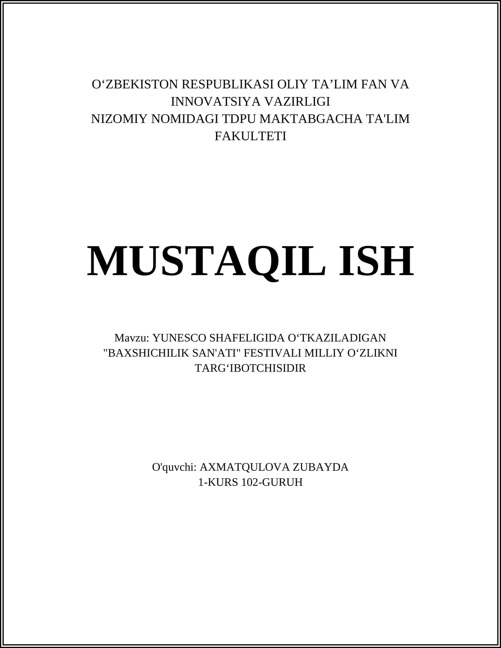 Baxshichilik San'ati va Milliy O‘zlik