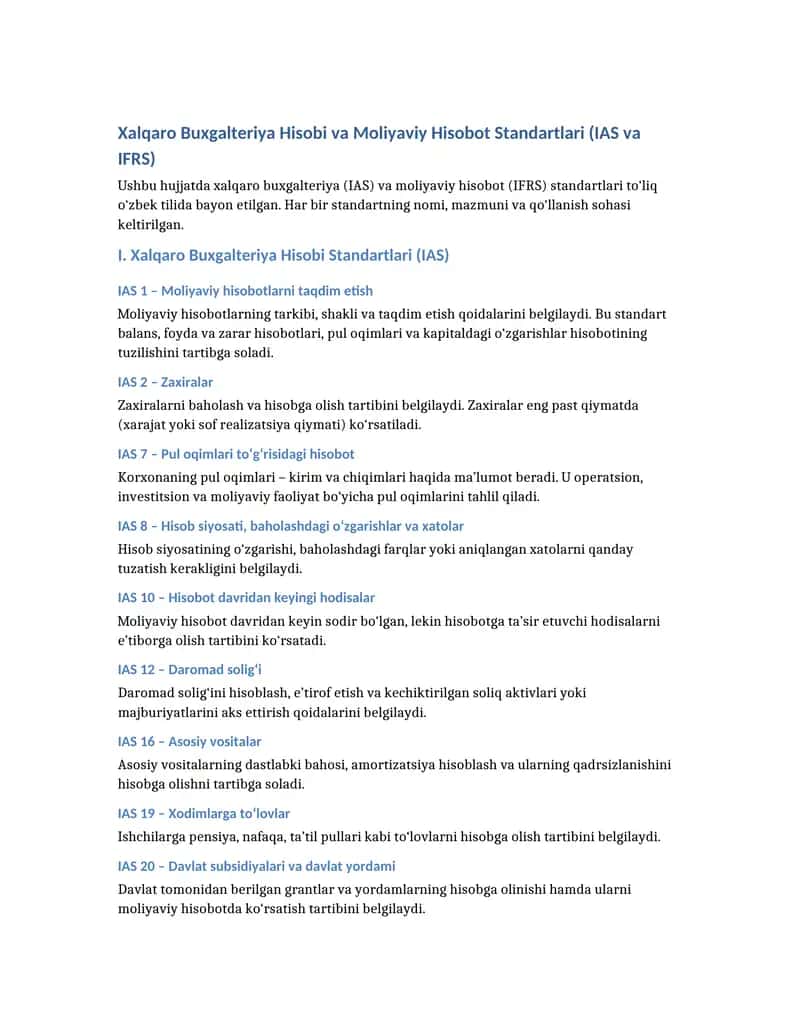 Xalqaro Buxgalteriya Hisobi va Moliyaviy Hisobot Standartlari (IAS va IFRS)