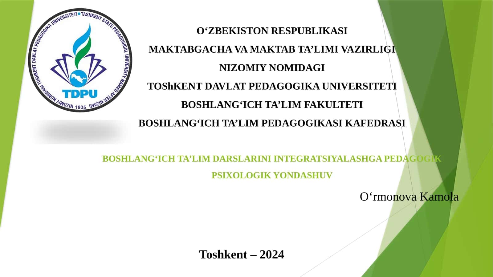 BOSHLANG‘ICH TA’LIM DARSLARINI INTEGRATSIYALASHGA PEDAGOGIK PSIXOLOGIK YONDASHUV