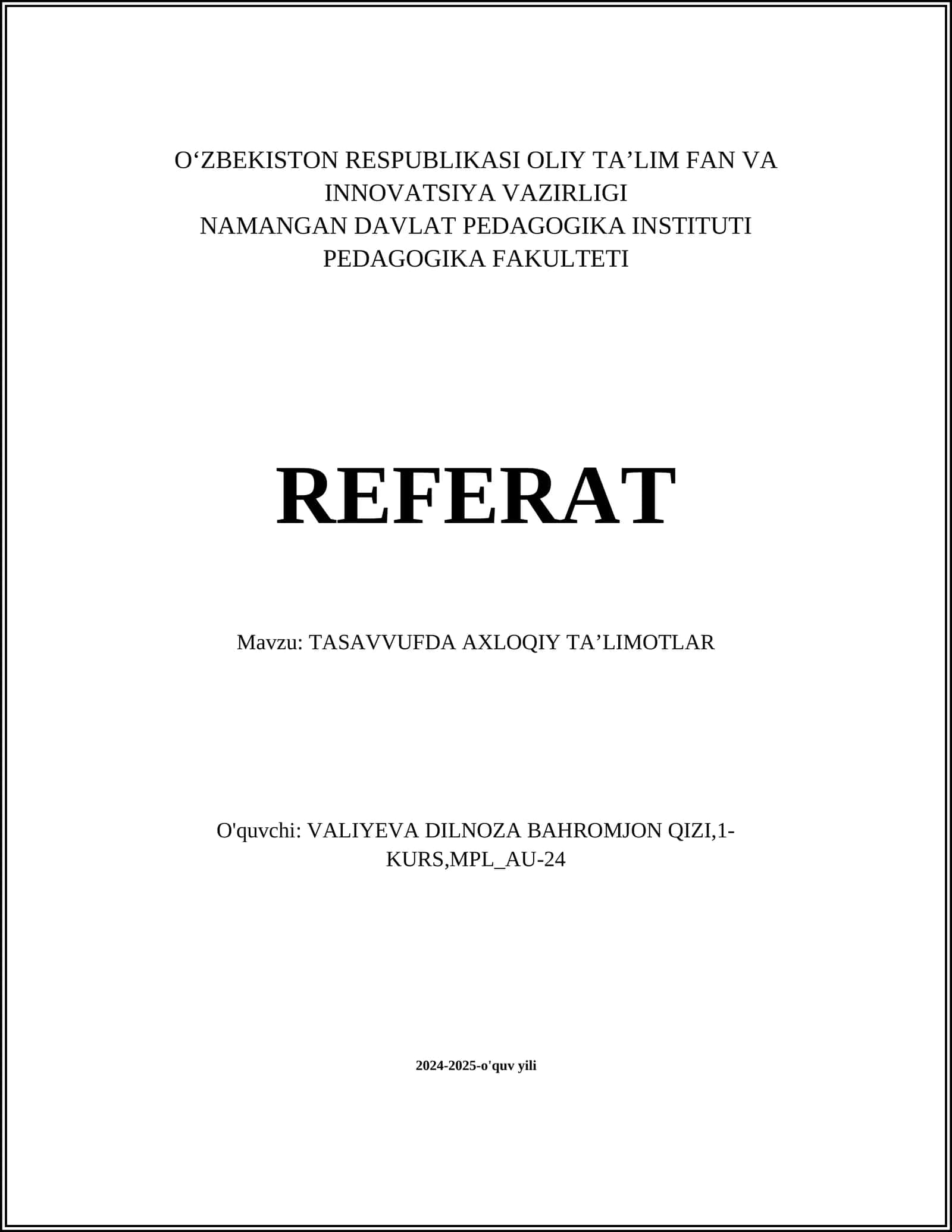 TASAVVUFDA AXLOQIY TA’LIMOTLAR