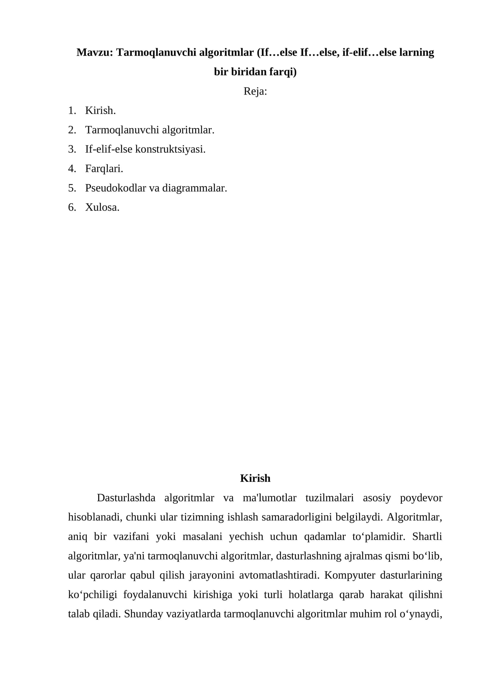 Tarmoqlanuvchi algoritmlar (If…else If…else, if-elif…else larning bir biridan farqi)
